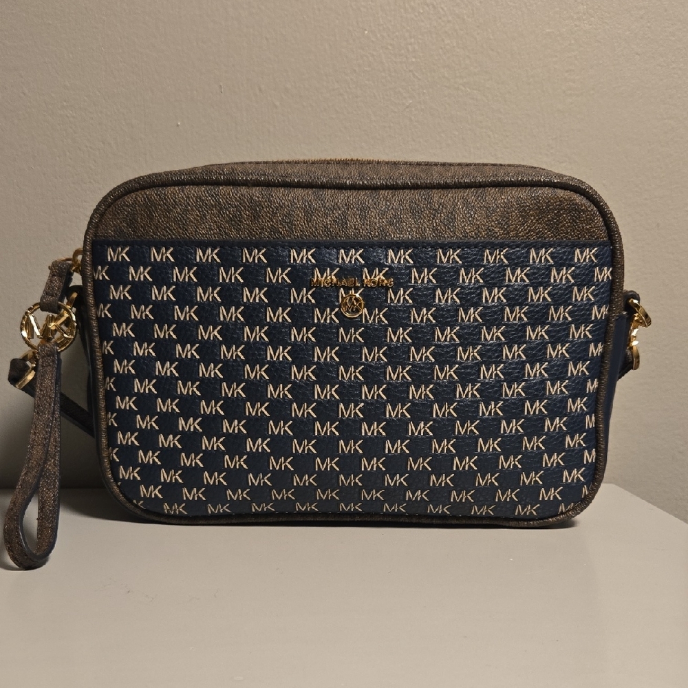 Michael Kors Leather Crossbody Navy and Brown